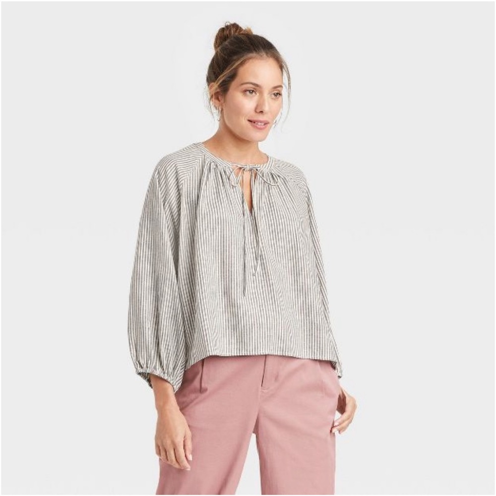 Raglan Long Sleeve Tie-Front Top - A New Day